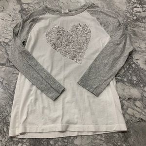 Gray and white sequin heart shirt